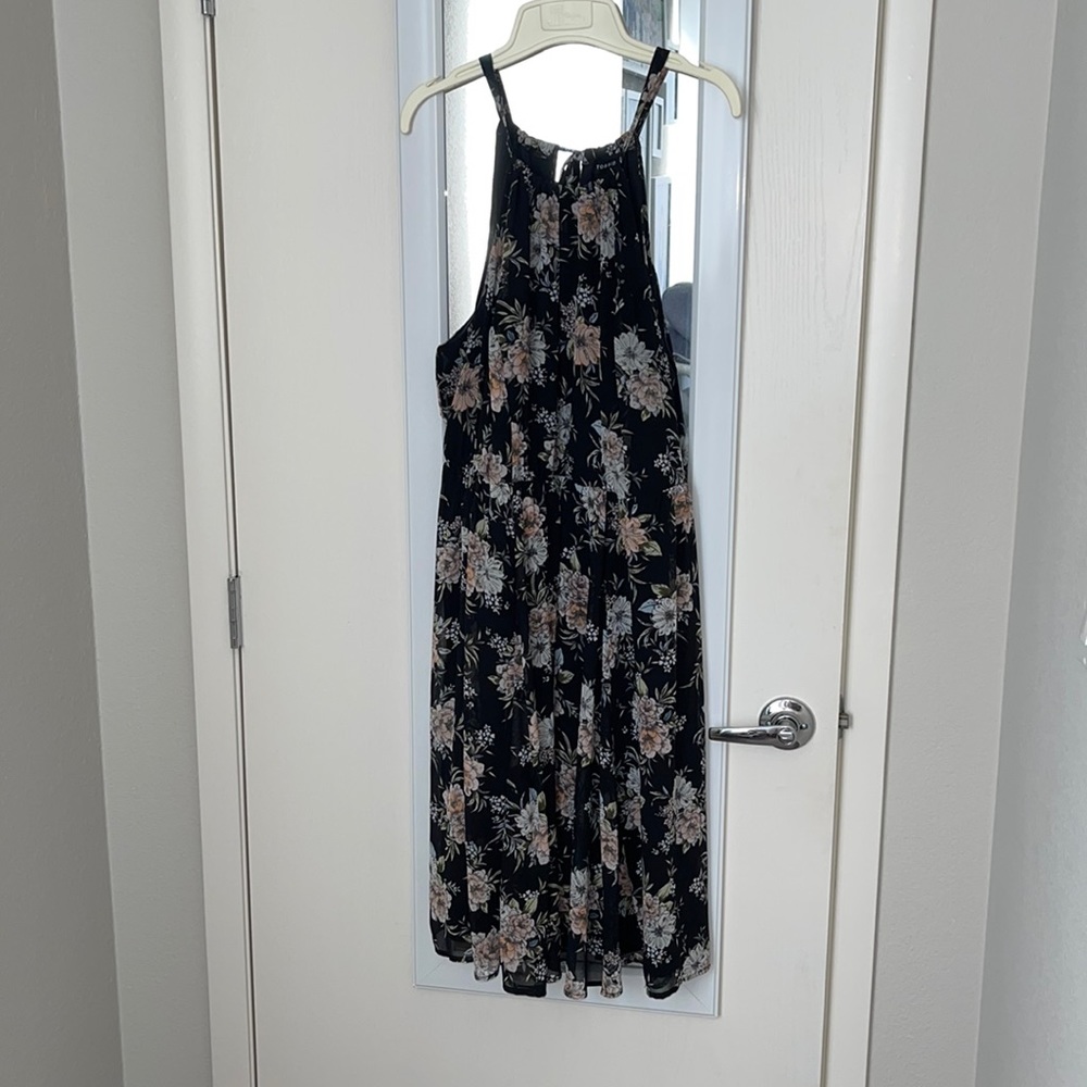 Torrid black floral knee length halter dress